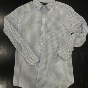 Banana Republic Non-Iron Slim Fit Dress Shirt Men’s Large L Blue Check Button Do